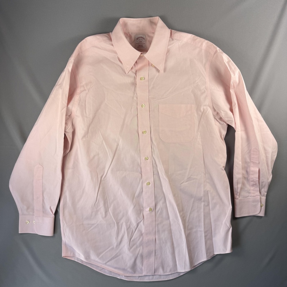 Brooks Brothers Shirt Mens 16.5 Pink Non-Iron 346 Cotton Button Front Dress